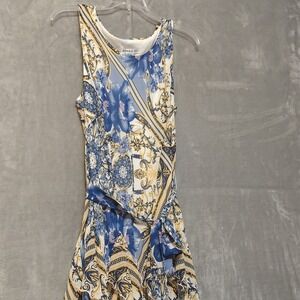 Robbie Bee Women's Tiered Sleeveless Dress 14 Blue Yellow Fairycore Whimsigoth